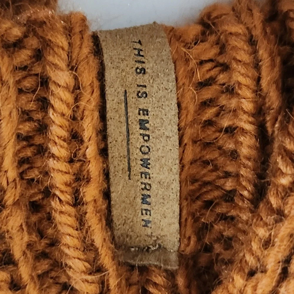 Krochet Kids Brown Black Fair Isle Crochet Knit Beanie Hat with Pom Pom & Tassel